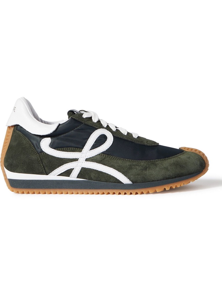 Loewe Flow Runner Forest Green Suede/Nylon And White Leather Sneakers